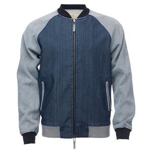 Men's Two-Tone Denim Bomber Jacket - grey & blue